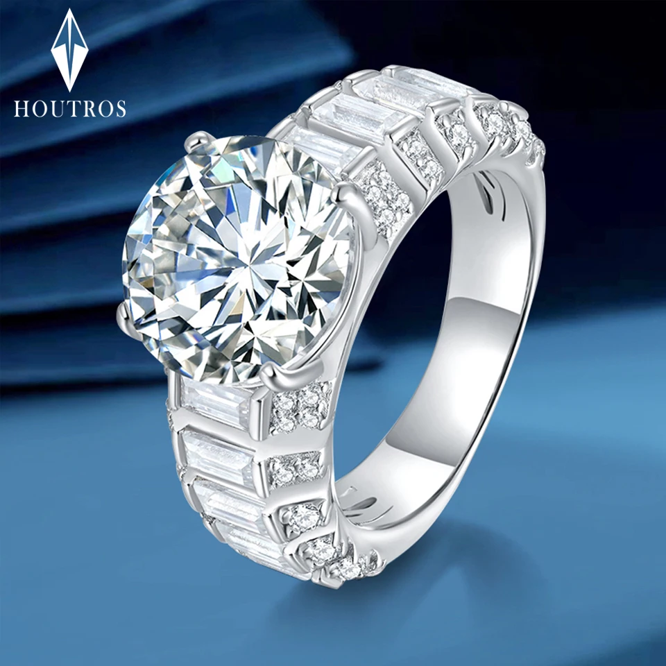 

Houtros 5ct D Color VVS1 Moissanite Rings for Women 925 Sterling Silver Plated Pt950 Sparking Diamond Band Luxury Jewelry GRA