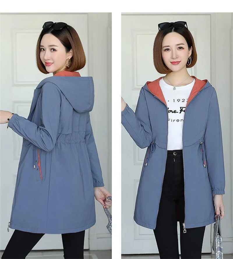 2023 New Autumn Windbreak Female Jacket Women Hooded Coats Casual Basic Jackets Two Side Wear Mid Long Trench Coat Outwear 3XL