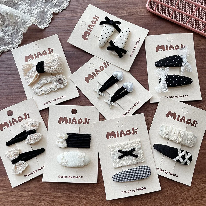2 teile/los Haarspangen Herbst Winter Schwarz Bowknot Perle Spitze Süße kinder BB Clip Baby Haarspange Pony Haar Clips Zubehör