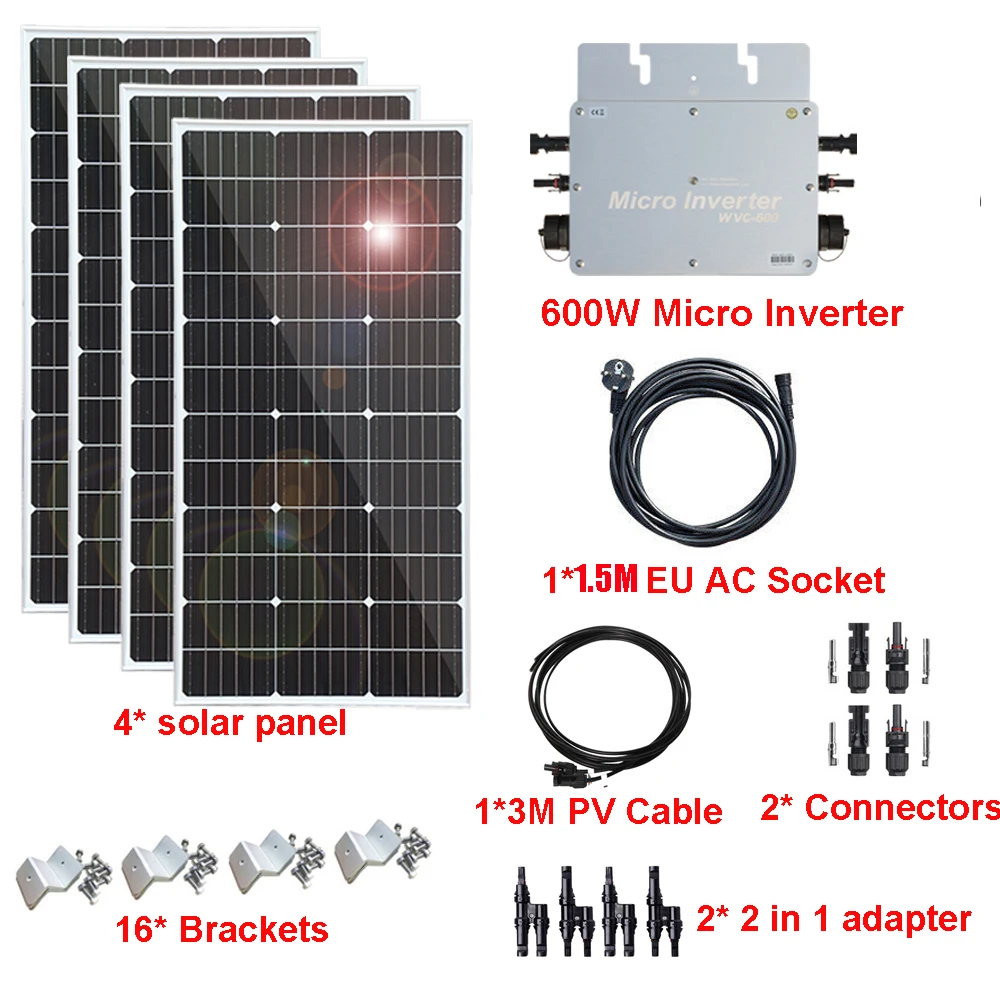 400w pannello solare rigido 220v casa plug and play sistema pannello fotovoltaico kit completo balcone potenza micro invertito su rete cravatta UE presa