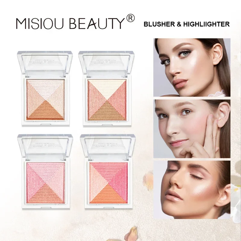 

4 Color Highlight Blush Powder Shimmer Brightens Skin Tone Lasting 24h Fashion Multifunctional Glitter Powder Makeup Palette 10g