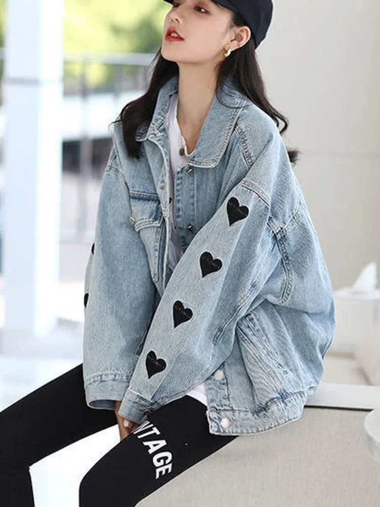 

Denim Jacket Jean Jackets For Ladies Embroidery Korean Fashion Loose Casual Trend Female Jeans Coat Chaquetas Vaqueras Mujer