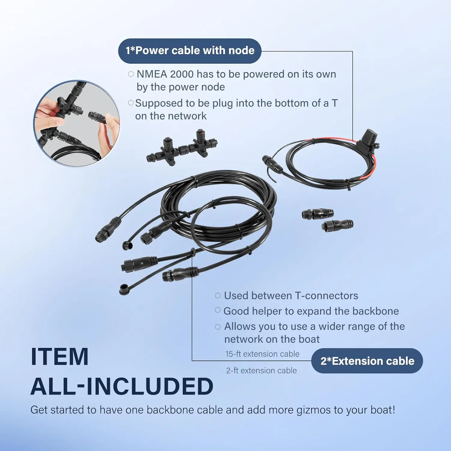 TM 124-69 NMEA 2000 Network Starter Kit Replacement for Lowrance N2K-EXP-RD-2 Cable Kit with T-Connectors Male/Female Terminator