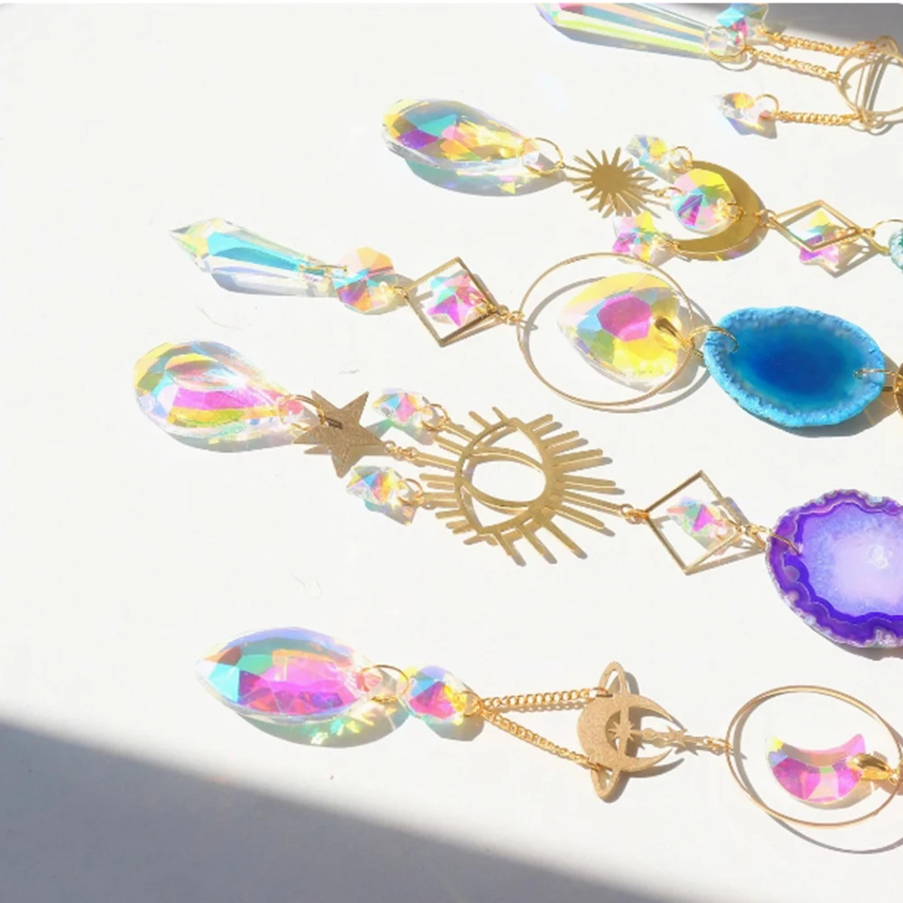 1 Pc Agate Raw Stone Sun Catcher Outdoor Garden Lighting Crystal Prism Ball Pendant Home Decoration Crafts