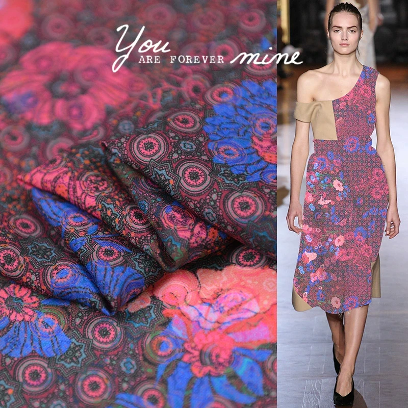 

Floral Purple Romantic High-End Summer Dress Sewing Natural Mulberry Silk Fabric 140cm Width 14.5mm