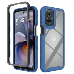 Transparent TPU/PC Phone Cover with Bumper Frame and Clear Shell - New Sky Case - Moto G35 (Dark Blue)