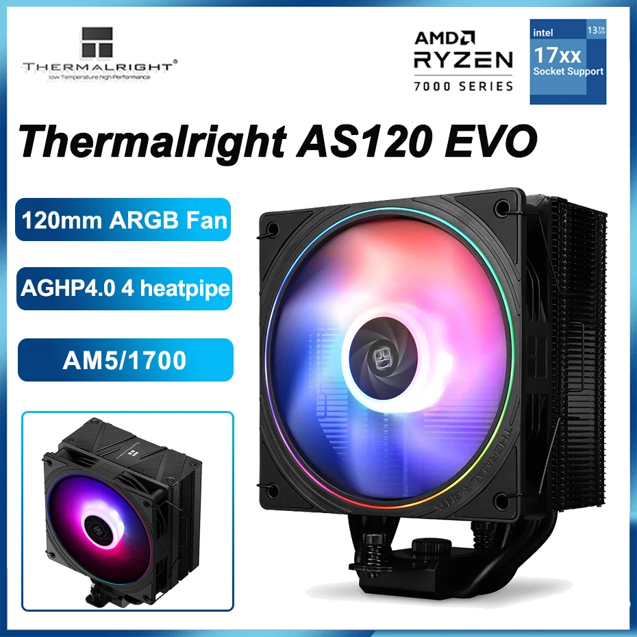 

Thermalright AS120 EVO 4 Heat Pipe CPU Cooler AGHP4.0 S-FDB 120mm ARGB Fan Air Radiator For LGA1700 1200 1150 AMD AM4 AM5