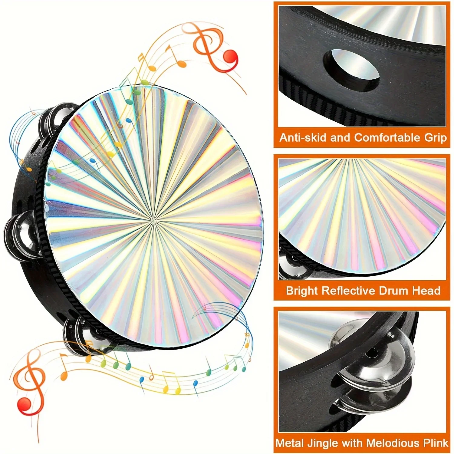 1Pc Radiant Tambourine 6/8/10 inch Tambourine Musical Educational Instrument Rhythm Percussion (Double Row)