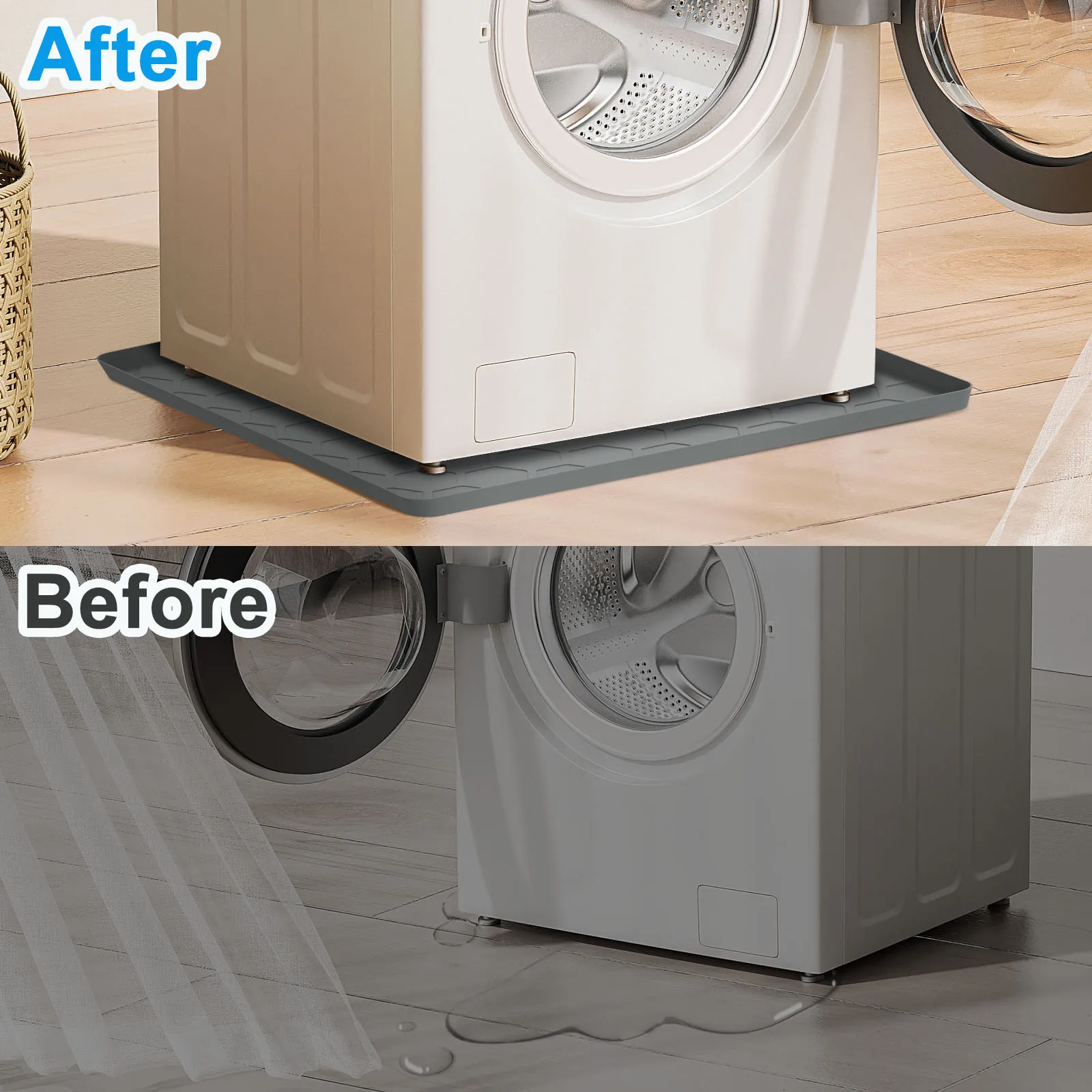 Mini Fridge Silicone Mat 60x60cm Under Washing Machine Mat Non-slip Mini Drip Pan with Raised Edges Anti scratch Floor Protector