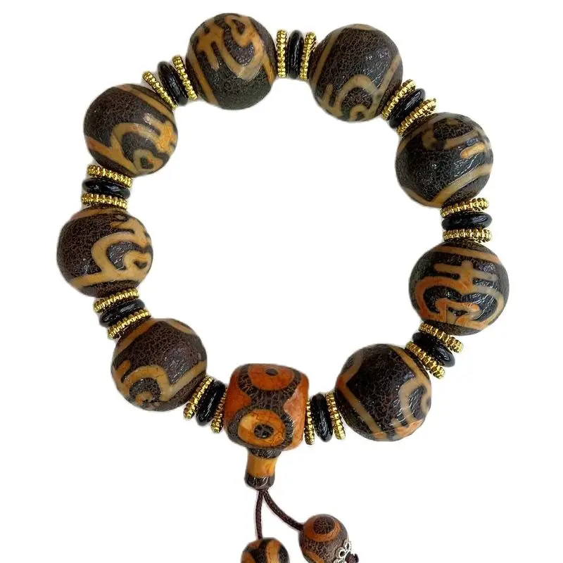 

Vintage Tibetan Dzi Bead Bracelets Amulet Bangle Nature Vein Lucky Mascot Bless Energy Men Talisman