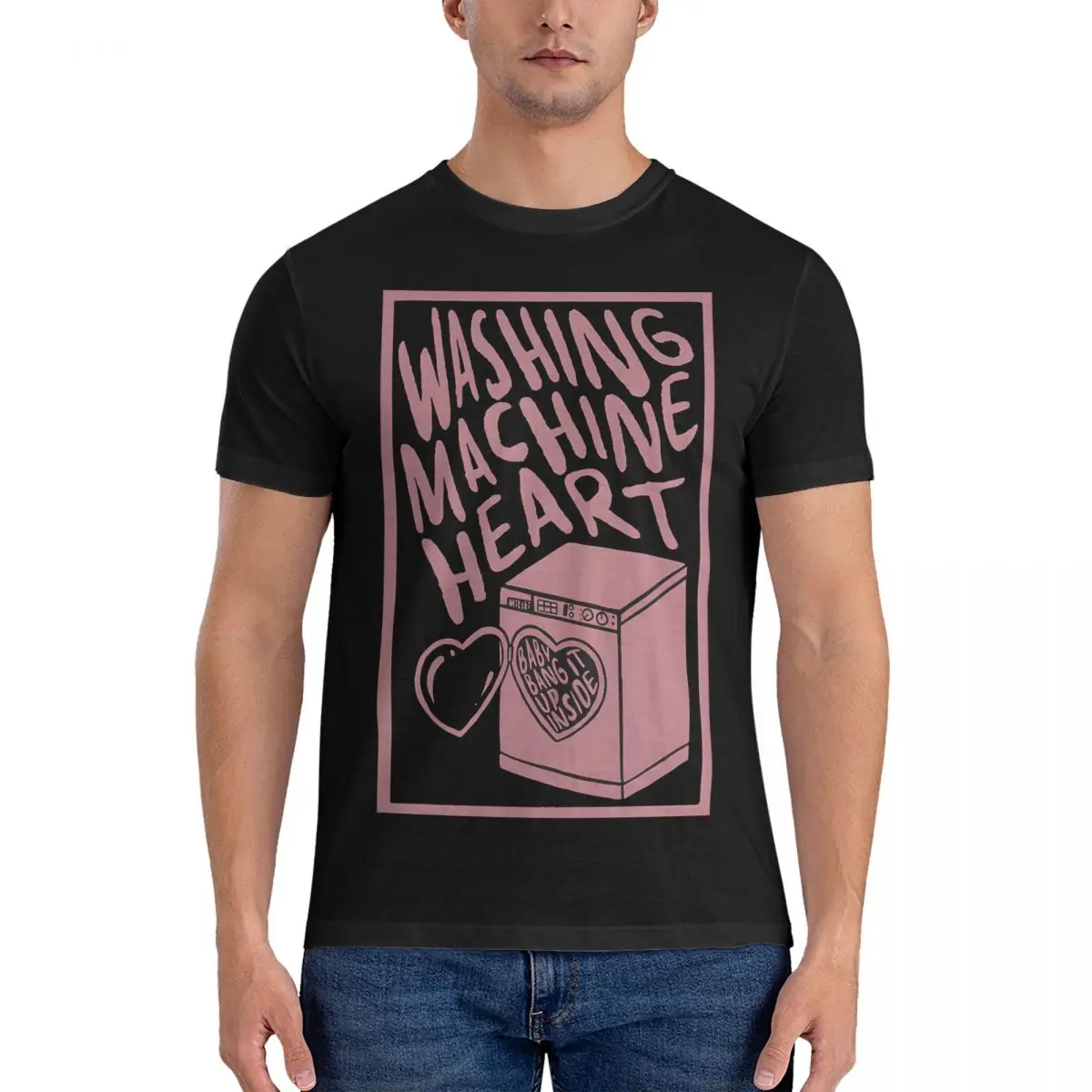 Повседневная копия стиральная машина сердце розовый иллюстрация постер для фанатов искусства футболка для мужчин круглый воротник 100% хлопок футболки Mitski короткий