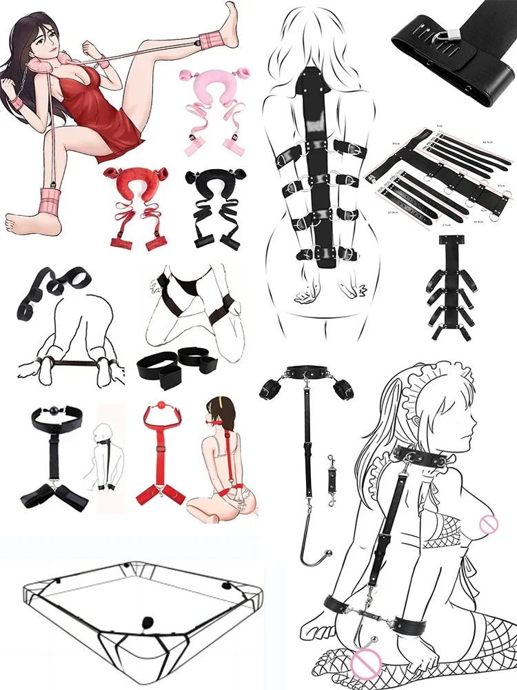 Adult Game BDSM Restraints Fetish Erotic Sex Toys For Couples Women Bandage Slave Collars Obedience Handcuffs Master Bondage Kit 4