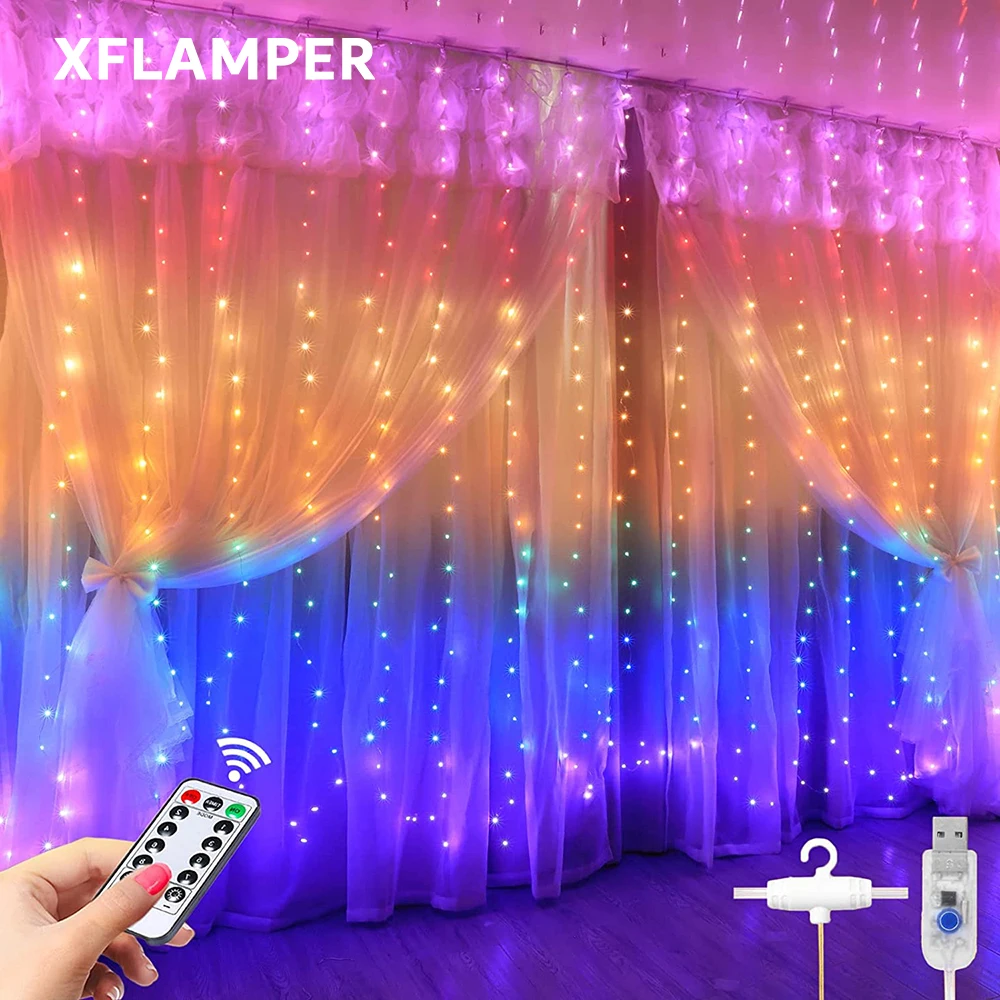 

Rainbow Fairy Curtain Light with Remote Control Garland String for Christmas Ramadan Holiday Party Wedding New Year Decoration