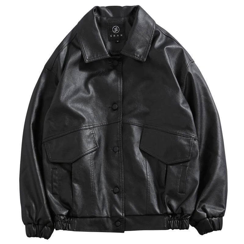 Men Spring Black Soft Faux Leather New Mens Hip Hop Jacket Leather Male Oversize Streetwear Pockets Clothes Cool