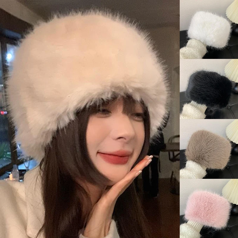 푹신한 인조 모피 두꺼운 따뜻한 모자, 러시아 어부 모자, Y2k 럭셔리 플러시 돔 모자, 야외 사이클링 스키 비니 모자, 겨울