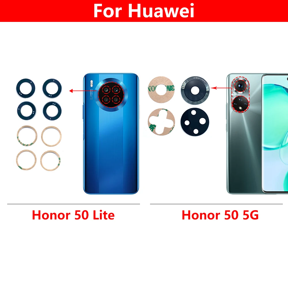 화웨이 명예 8X 9X 10i X10 10 30 50 Lite V30 Pro 20i 20S 30i 30s 50 5G 용 접착제가있는 새 후면 후면 카메라 유리 렌즈 커버