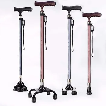 LED Light Non-Slip Elderly Walking Sticks Aluminum Alloy Multifunctional Crutch with Big Four Feet for Old Men 1