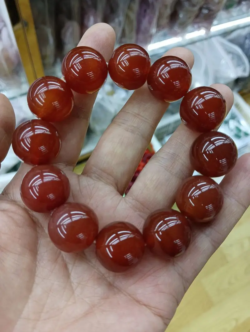 

18mm Superb Red Agate Bead Bangle Bracelets Lucky Energy Rosary Bless Amulet Mala Beads