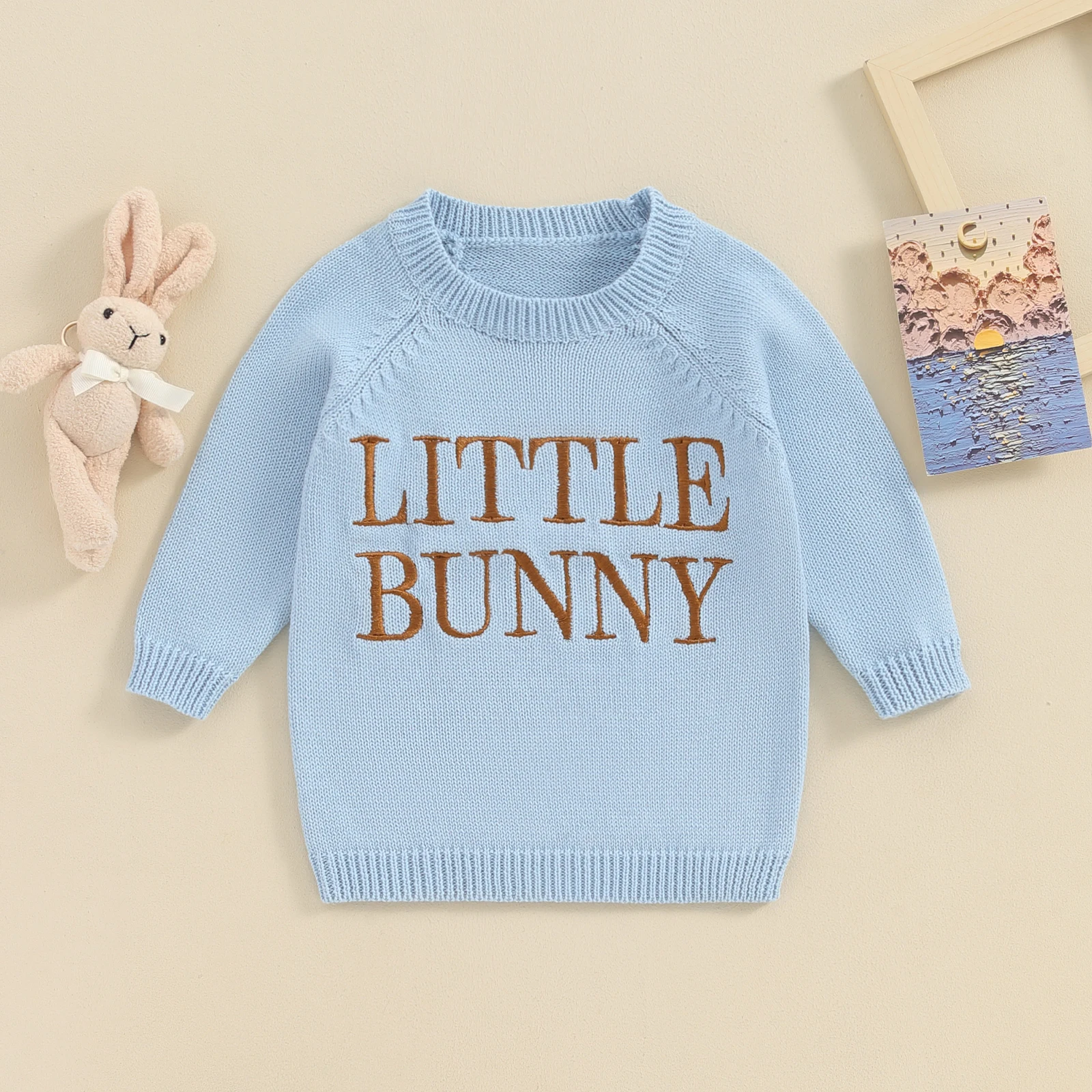 Baby Girls Boys Sweater Soft Casual Knitted Clothes Long Sleeve Embroidery Letters Winter Warm Pullover Infant Easter Costume
