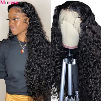 Parrucche Mureen Deep Wave con frontale in pizzo, 100% capelli umani, 13x6, pre-strappate, per donna, con onda d'acqua, ricce