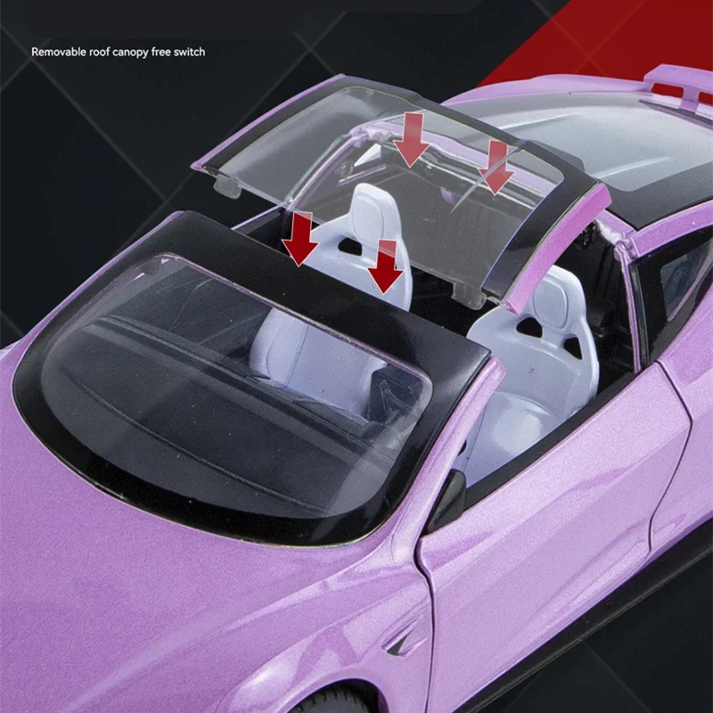 1:24 Tesla Roadster Alloy Sports Car Model Diecast Metal Toy Concept Racing Car Model High Simulation Sound and Light Kids Gifts 5