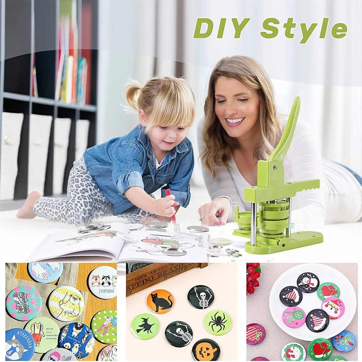 Badge Maker Button Maker Machine 25-58MM Badge Button Maker Machine DIY Pin Badges Maker Punch Press Machine Two different Button Machine（Rotating/Sliding）