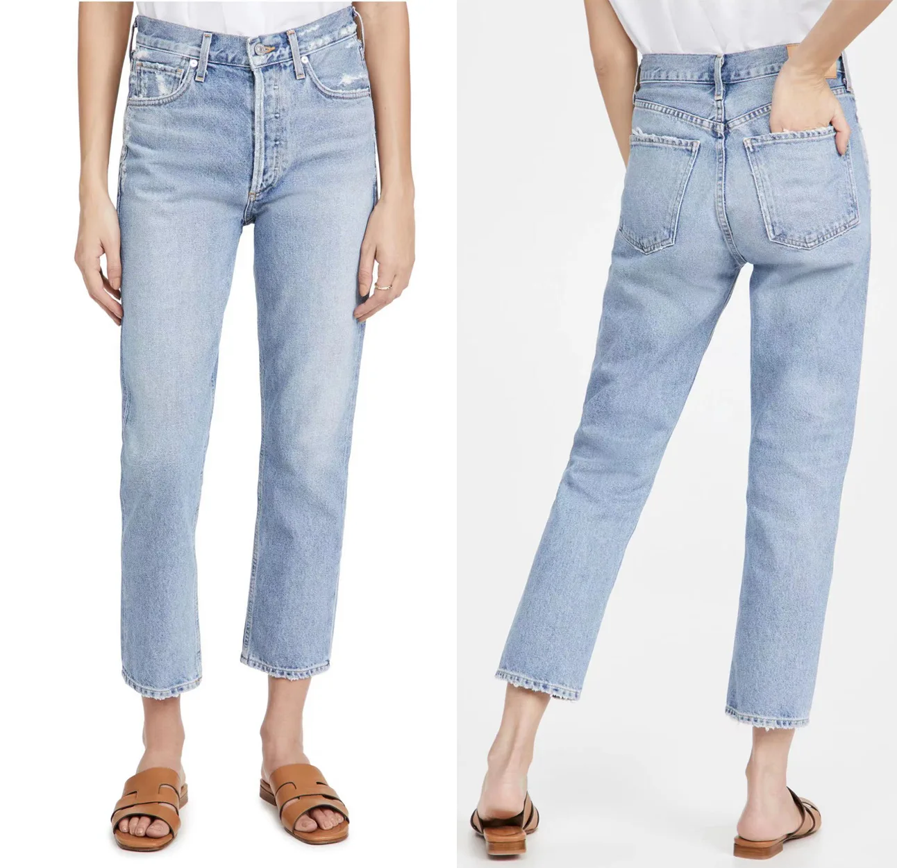 

Women High-Waisted Light Blue Small Straight Cropped Jeans 2023 New Spring