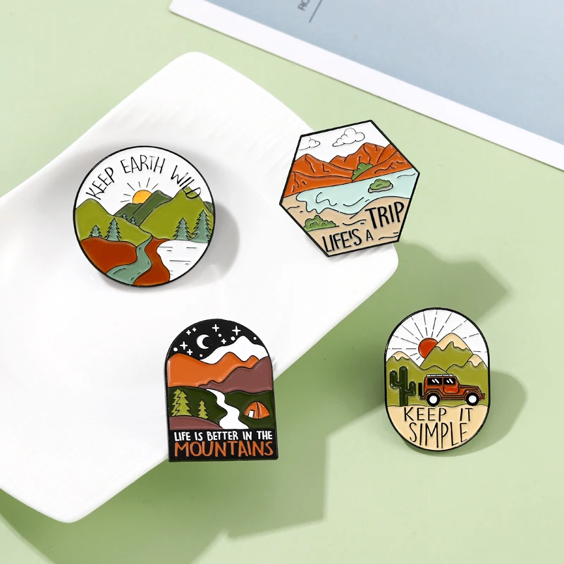 Im freien Emaille Pins Wandern Camping Zurück Zu Woods Broschen Tasche Kleidung Revers Abzeichen Natur Reise Schmuck Geschenk für Freunde