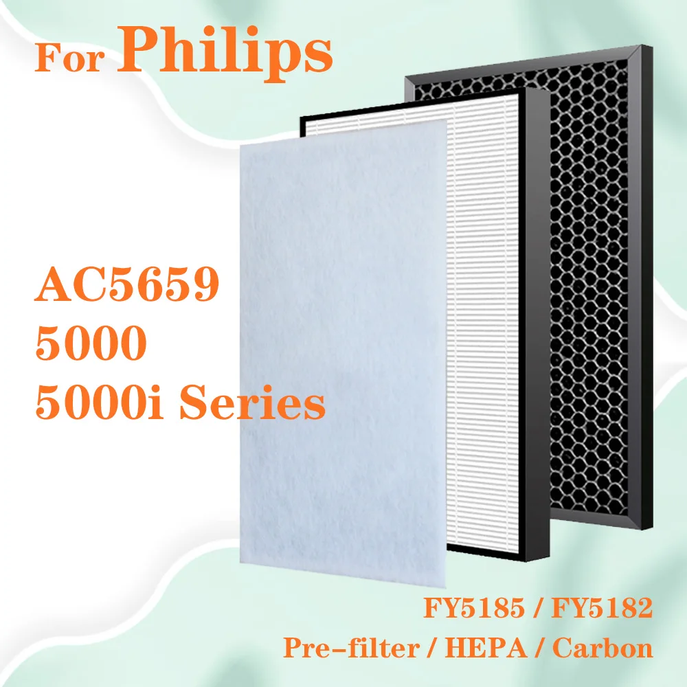 

FY5185/30 FY5182/30 HEPA Filter and Activated Carbon Filter Replacement for Philips Air Purifier AC5659 5000 5000i Series