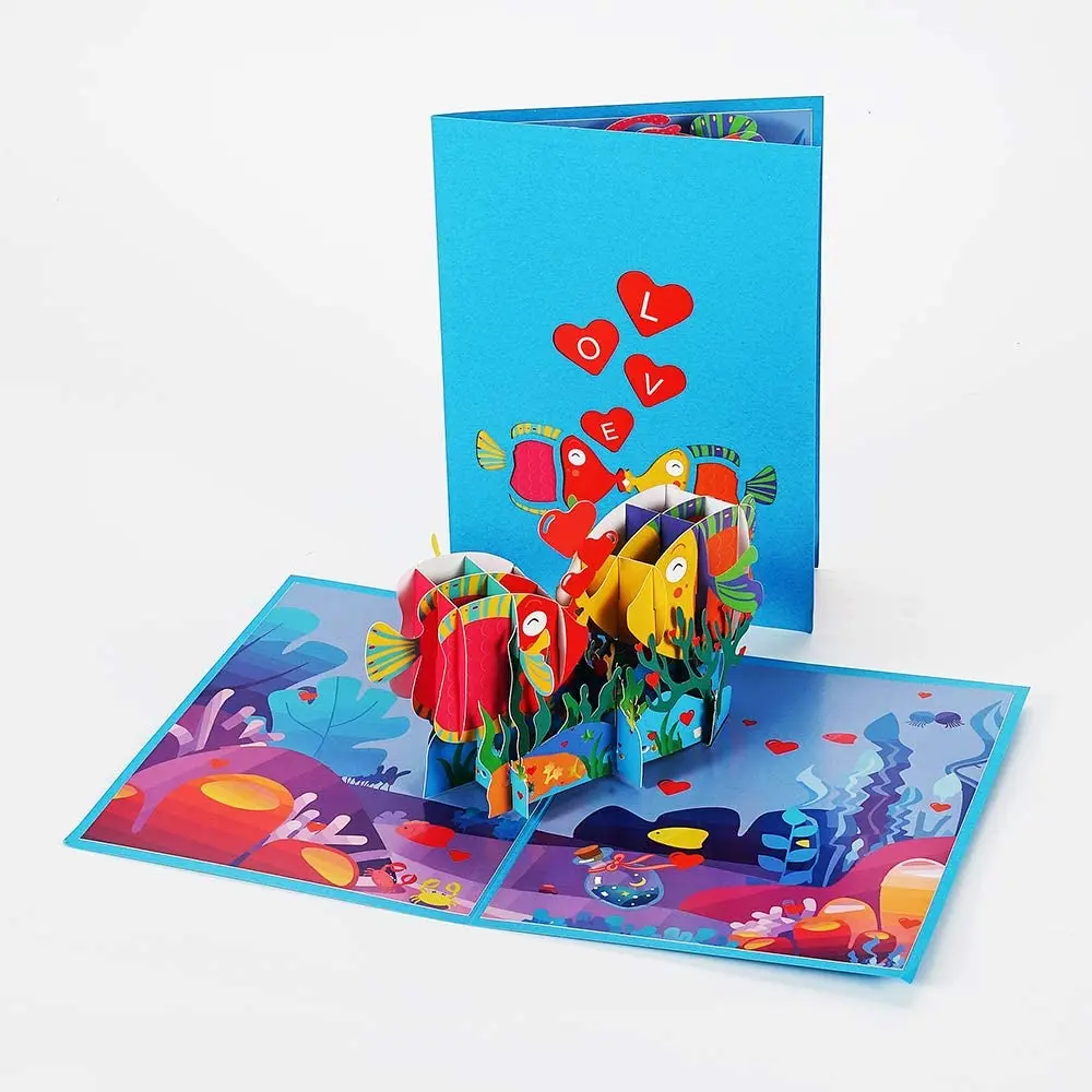 Kiss Fish Pop Up Cards Romantic 3D Valentines Day Card for Couples Romantic Anniversary Card Valentines Day Gift