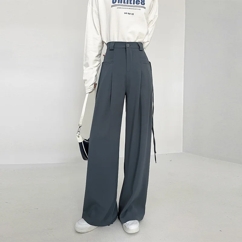 

2022 Spring Suit Pants Female Solid Wide Leg Pants Women Full Length Pants Ladies High Quality simple Casual Straight Pants