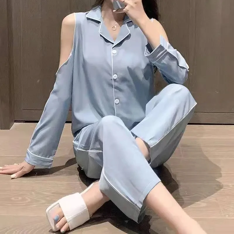 

Sexy Black Women Pyjamas Set Solid Color Silk Satin Sleepwear Pajamas Two Piece Set Home Wear Nightwear Comfortable Pijama Mujer