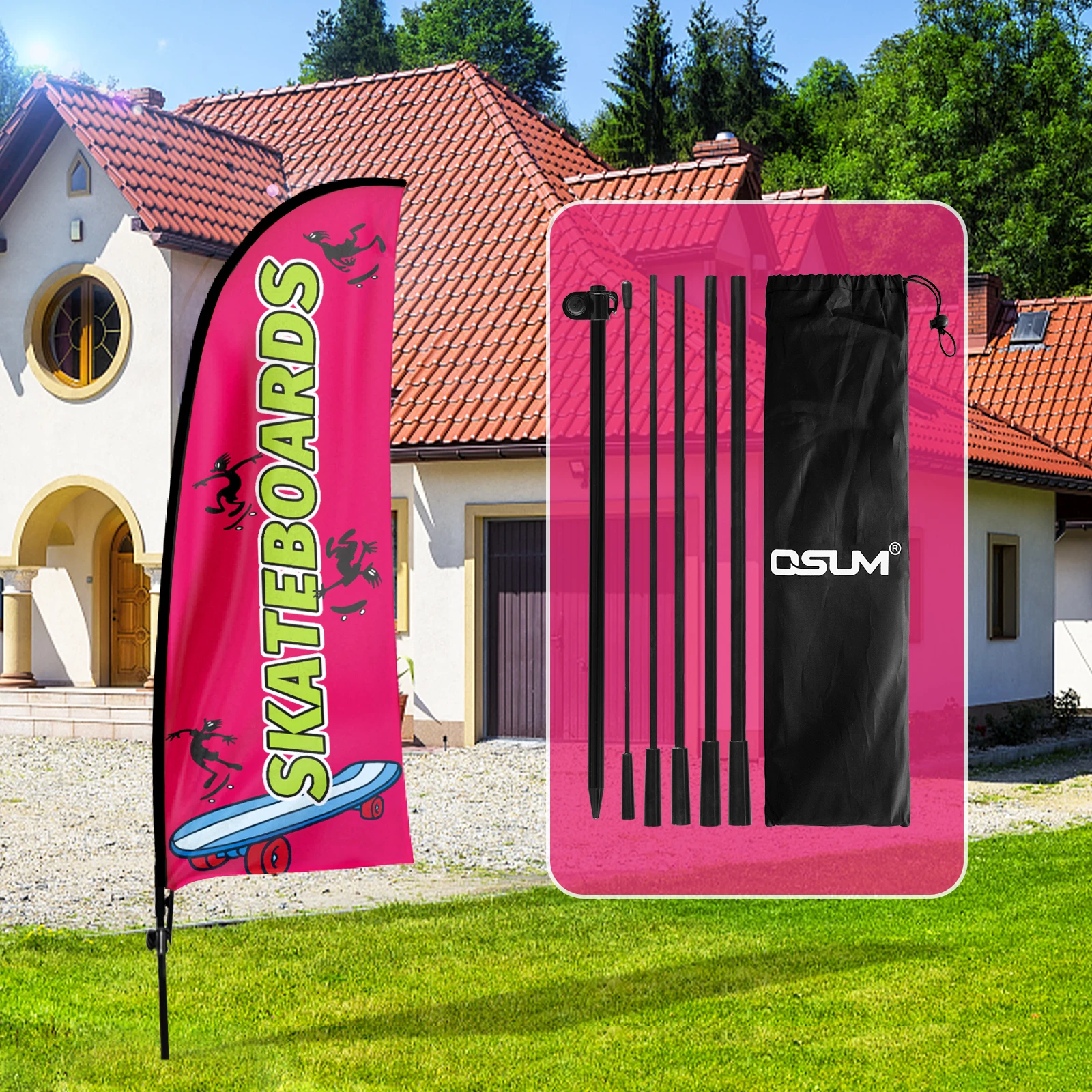 Fsflag Skateboard Feather Flag,7 Ft Tall Business Windless Flag Signs Con Pole Kit E Ground Spike Banner