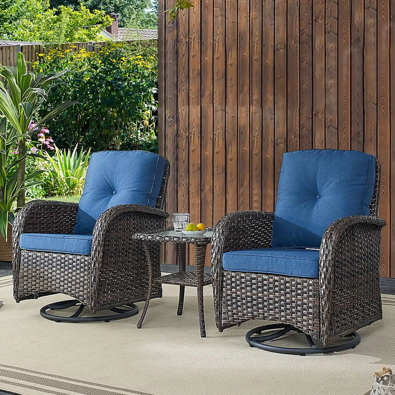 

Belord Patio Wicker Chairs Swivel Rocker - Outdoor Swivel Rocking Chairs Set of 2 with Rattan Side Table, Patio Swivel