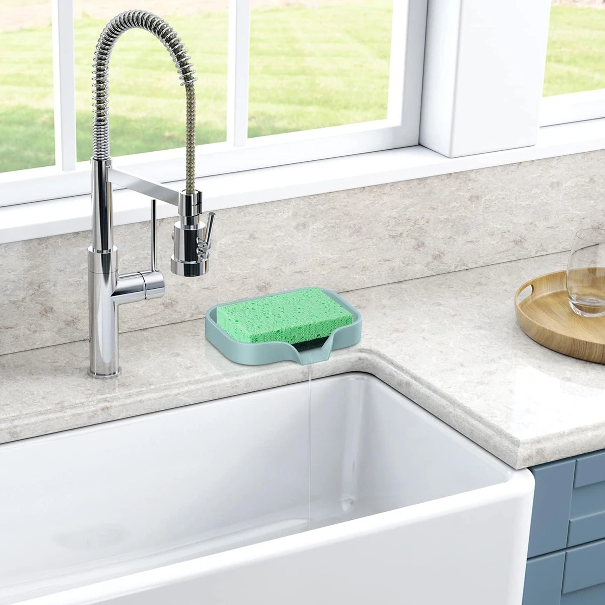 Kitchen Sink Soap Sponge Tray Self Draining Premium Silicone Soap Holder  for Bathroom Caddy Organizer for Dish Soap Bottle,Soap Dispenser