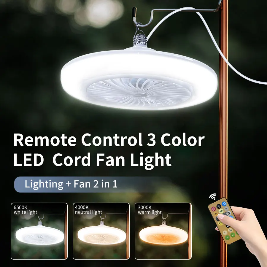 Ceiling Fan Portable Rechargeable Mini Fan for Camping With Light for Dormitories Outdoor Tents