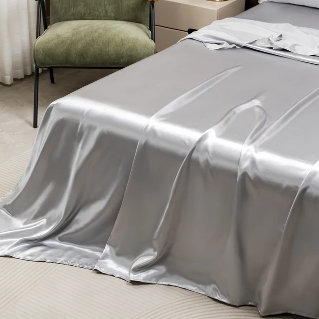 Ensemble de draps et taies d'oreiller en Satin de couleur unie, ensemble de literie luxueux avec un drap soyeux, taille Twin/Full/Queen/King 2