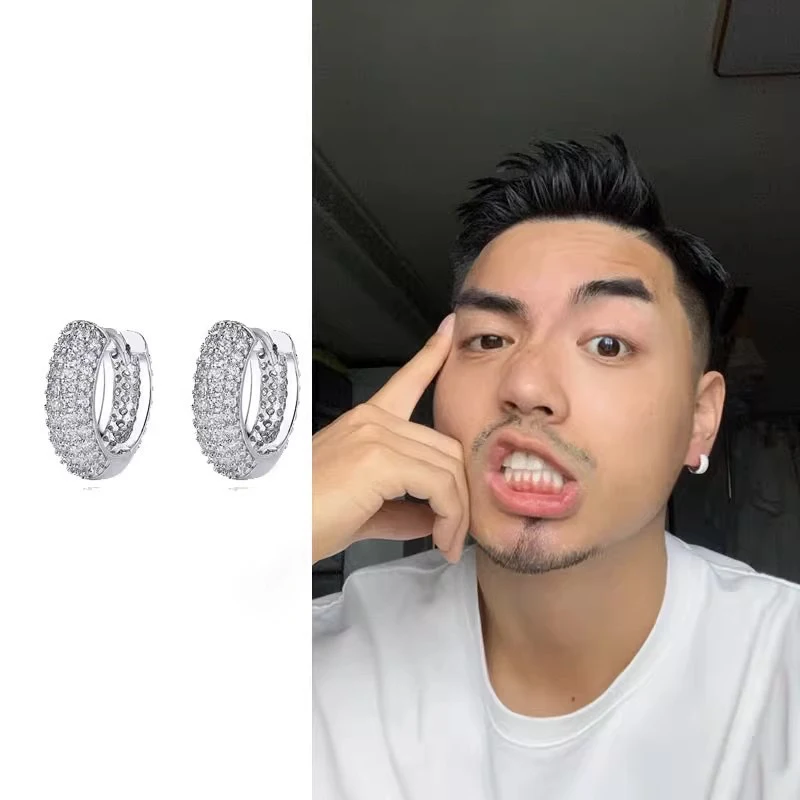 

PAPERPLUS | Men серьги-кольца в стиле панк. With Diamond.1 Pair.Round Circle.Street Hip Hop Jewelry.New 2024