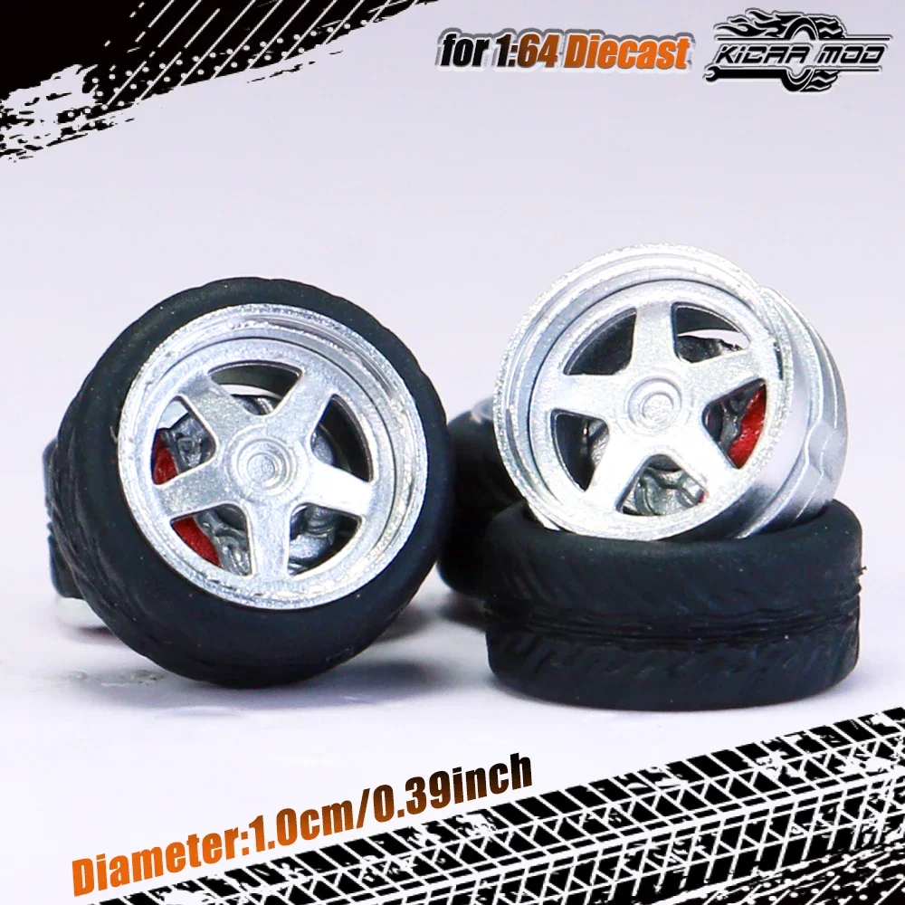 High-Quality 1/64 Scale Model Car Wheels with Rubber Tire and Metal Rims