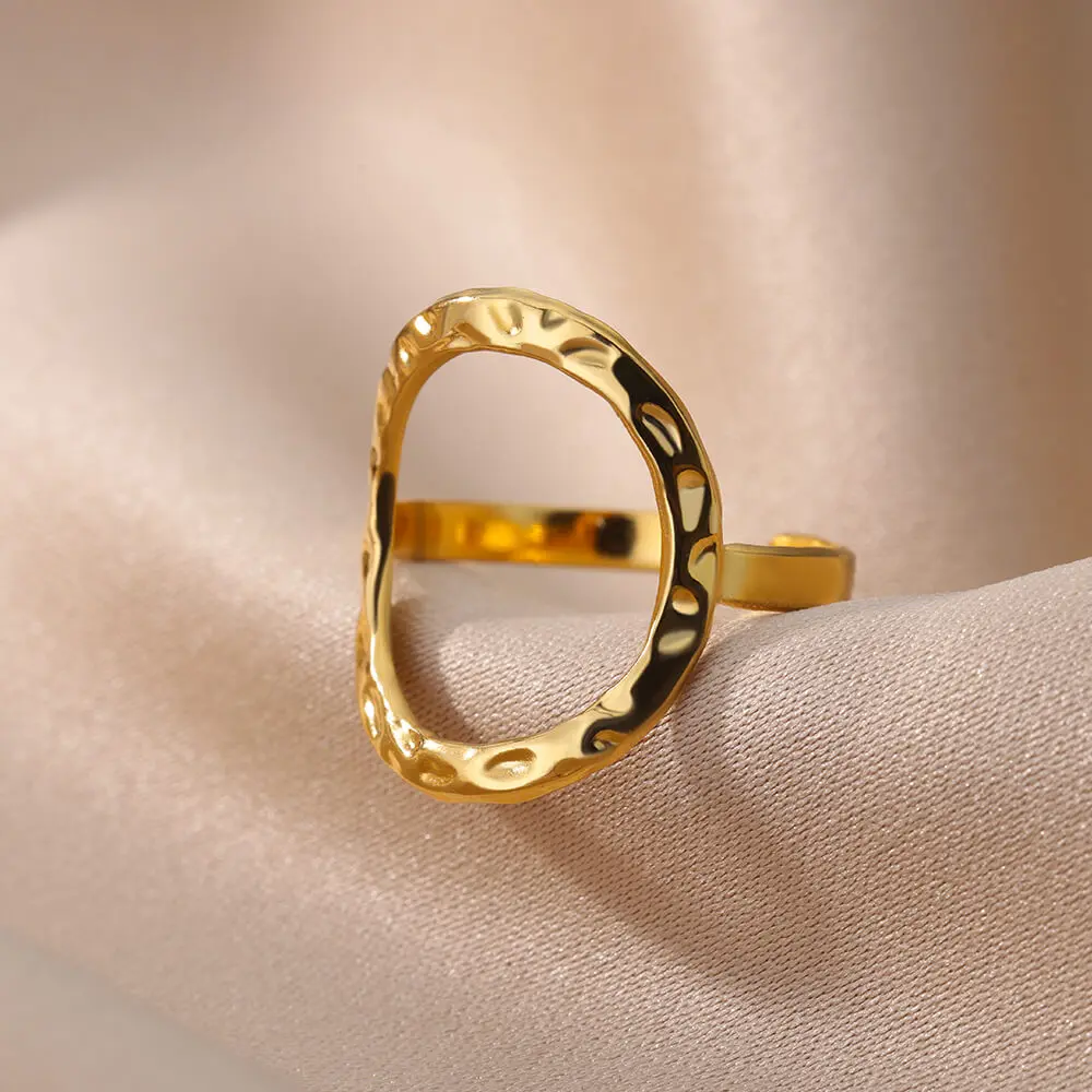 Gold Color Rings For Women Stainless Steel Geometric Opening Ring Fashion Party Jewelry