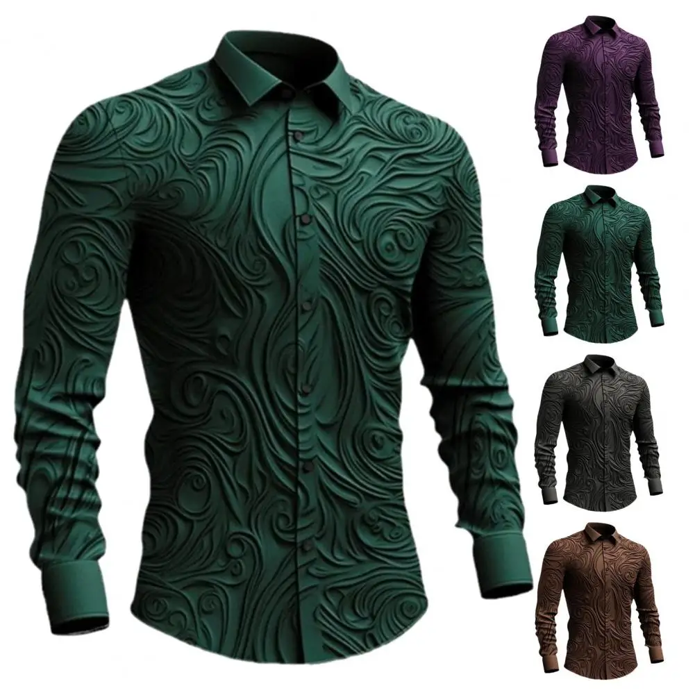 

Повседневная Классическая рубашка в стиле ретро, мужская деловая рубашка с отложным воротником и 3D-принтом, облегающая однотонная мужская рубашка с длинными рукавами