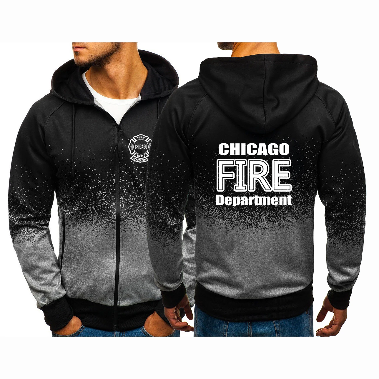 

New Chicago Fire Department Show Tv Show Duty Printing Fashion 2023 New Men's Spring Autumn Gradual Color Slim Fit Hoodies Coat