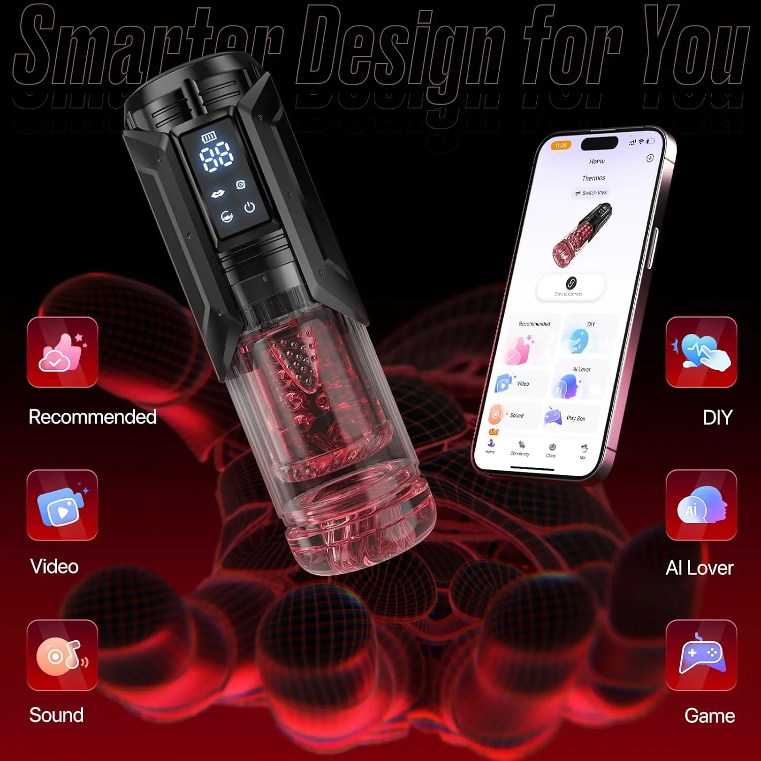 HeartCaptor Electric Male Masturbator Cup with 7 Modes LED Display Rechargeable Silicone Stroker - Details 10