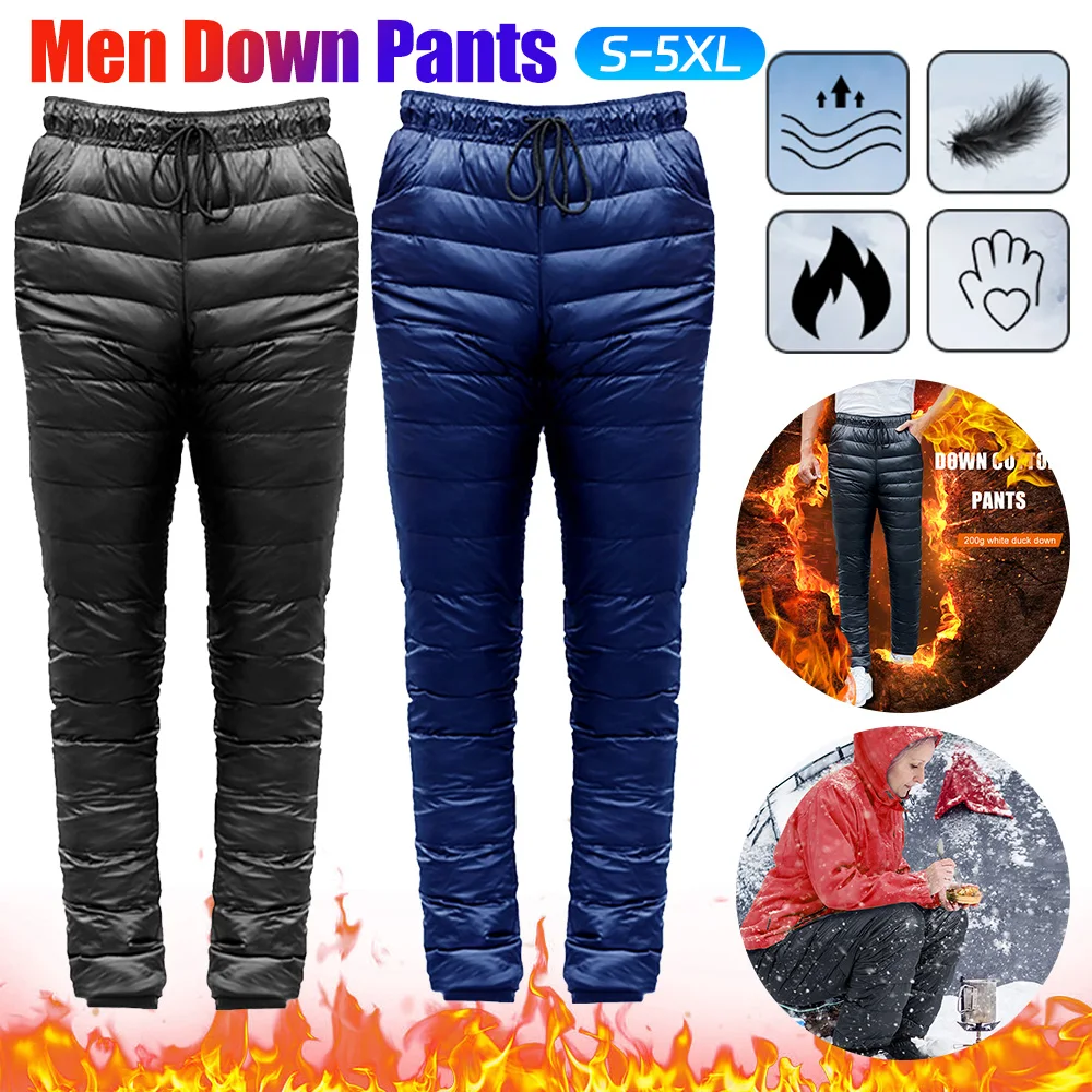 Winter Straight Leg Unisex Pants With Elastic Waist Duck Down Fill And Subtle Red Pockets For Warmth main image 0