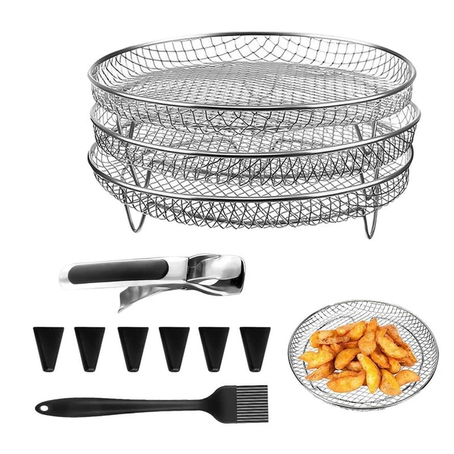 3-layers Air Fryer Rack Stainless Steel Stackable Grid Grilling