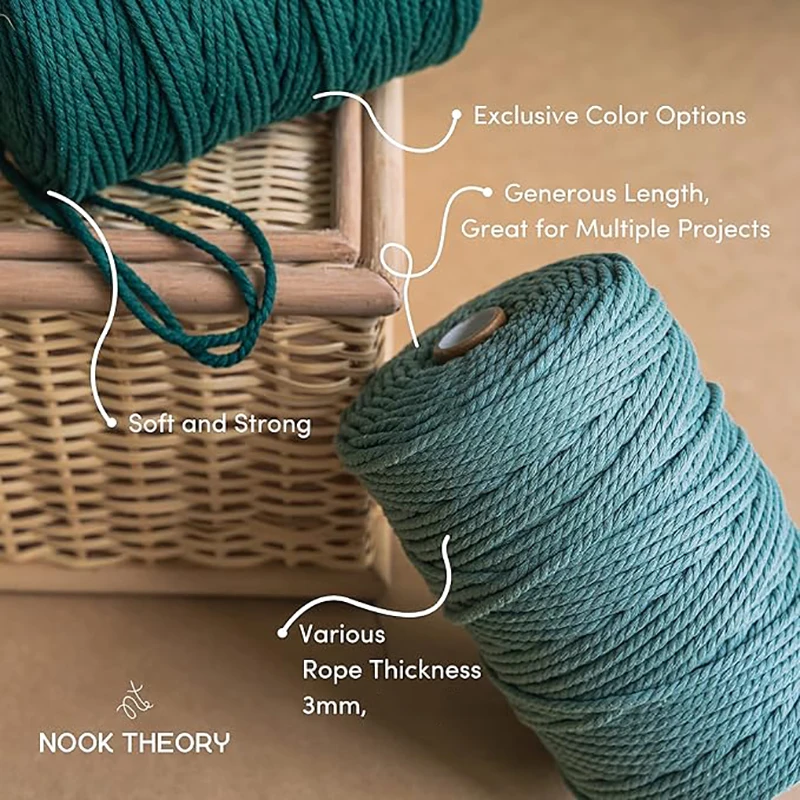 Décor Boho Fait à La Main 3mm 100% Coton Coloré Cordon Corde Fil