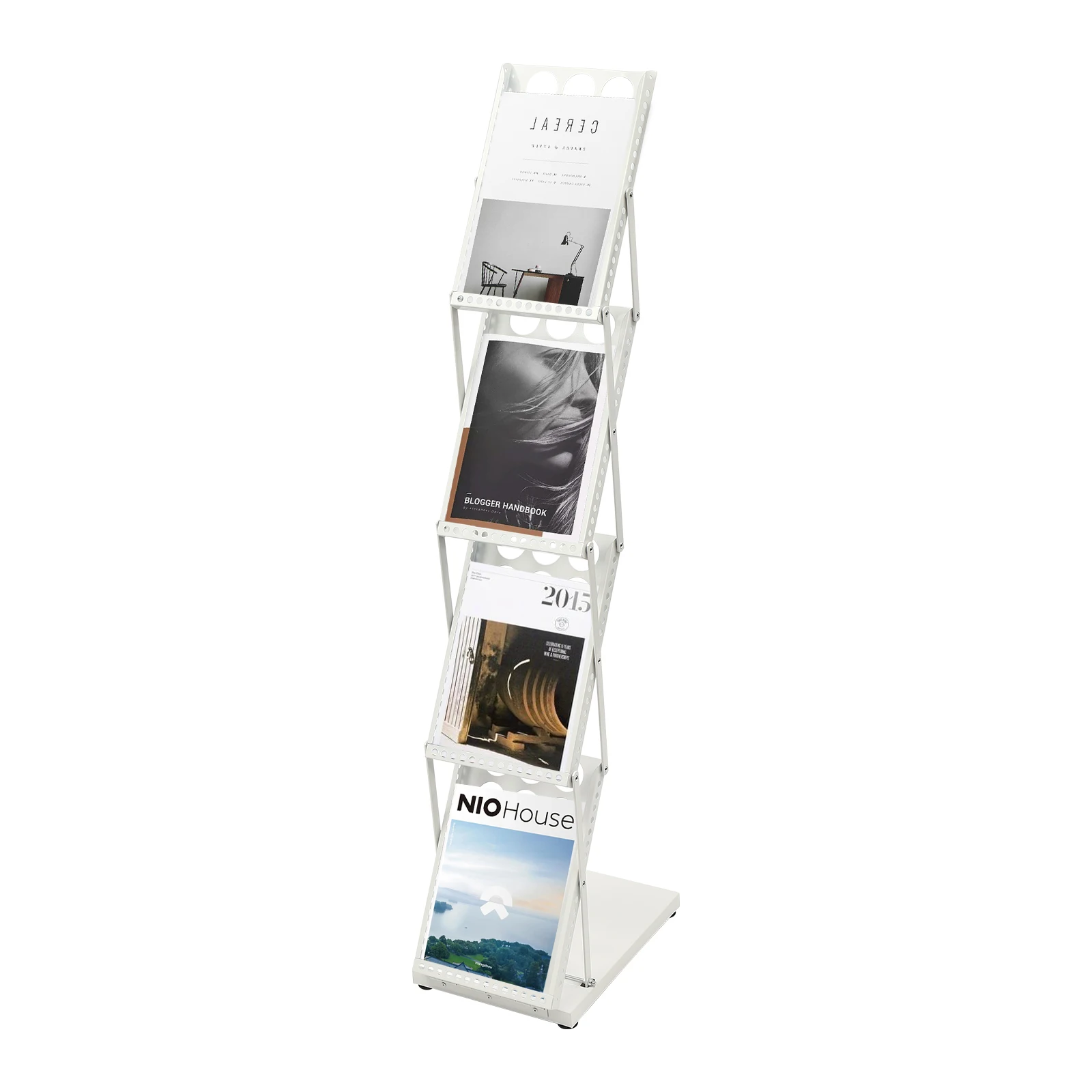 Folding Booklet Stand Vertical Standing Booklet Tabletop White 4-storey Metal Folding Counter Used for Catalogs Booklets 5