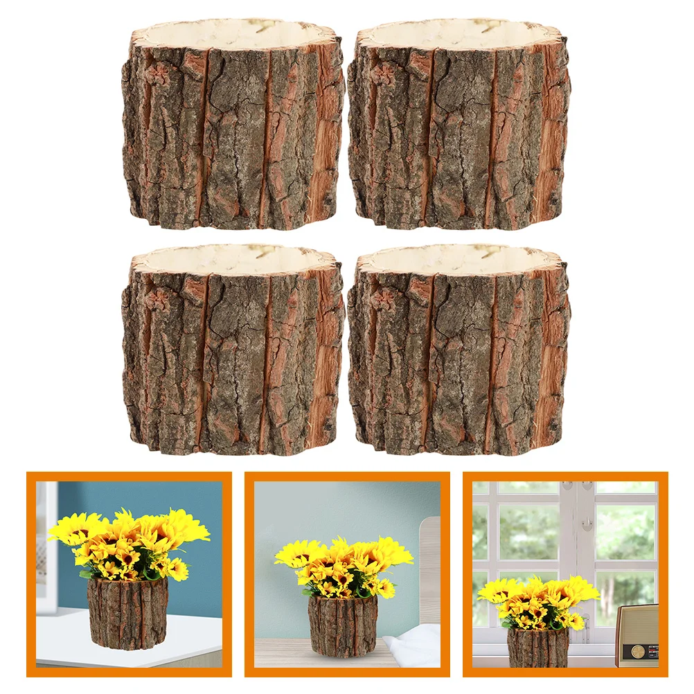 

4Pcs Wooden Flower Pot Rustic Flower Planters Small Plants Holder for Indoor Home Decor
