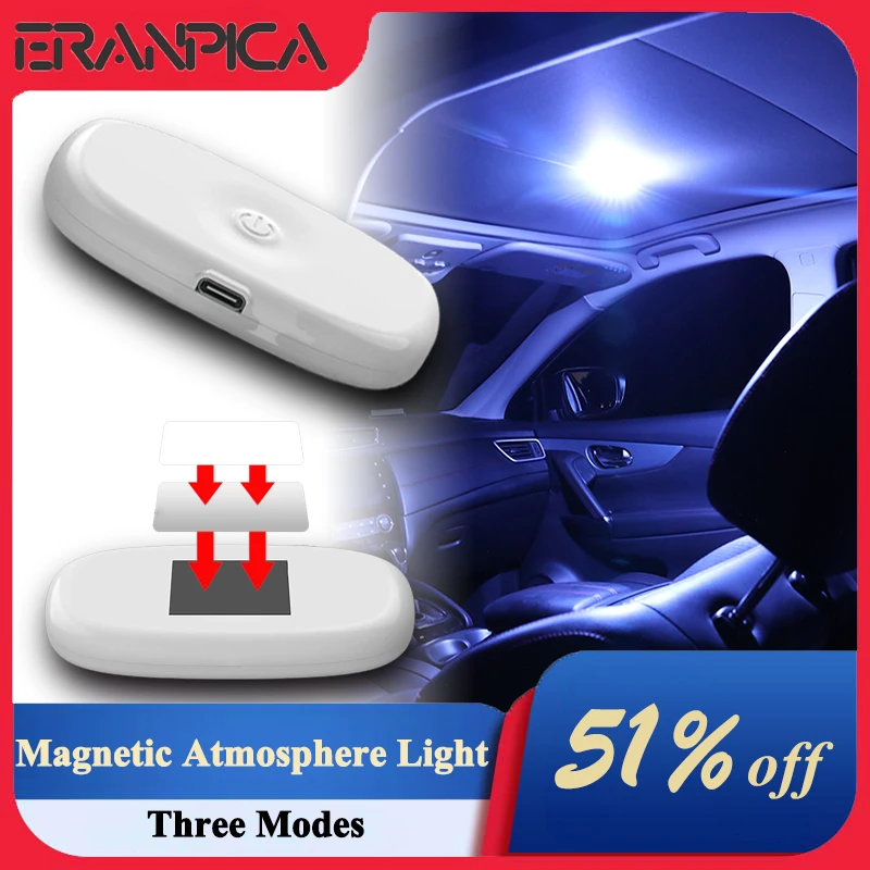 

Portable LED Interior Car Magnet Touch Light USB Rechargeable Car Roof Dome Lamp Mini Reading Lights Atmosphere Decorative Light