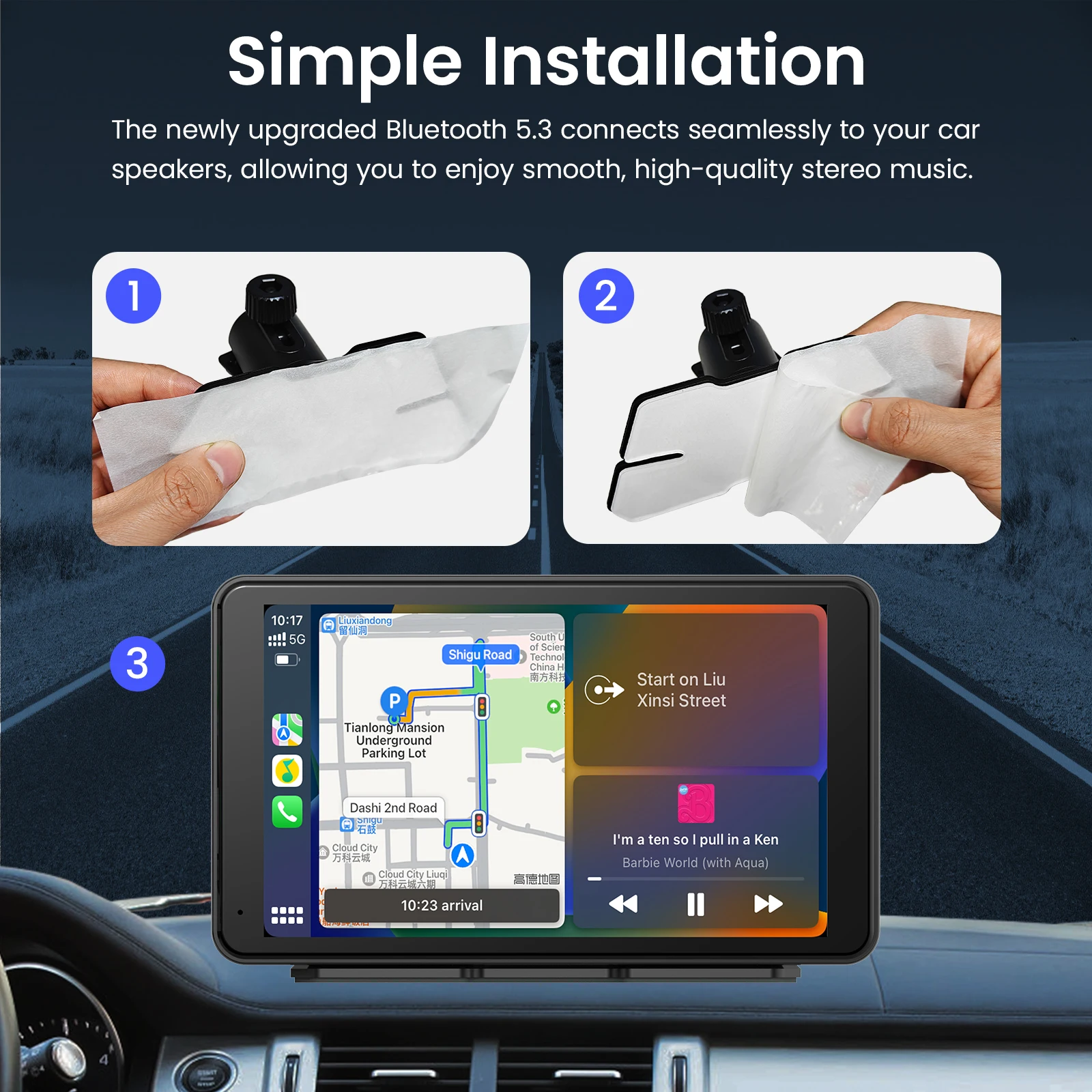 Portable Newest Wireless Apple CarPlay and Android Auto Screen for Car, 7" HD Touch Screen Car Stereo with Mirror Link